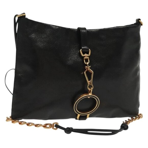 PRADA Chain Shoulder Bag Leather Black Gold Auth 129605 - Picture 1 of 16